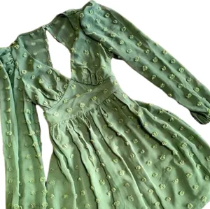 Stunning Swiss Dot Olive Green Long Sleeve Mini Dress 🔥 thumbnail 1