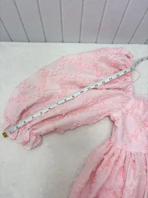 Mable Ribbon Textured Puff Sleeve Babydoll Mini Dress In Baby Pink‎ Size M thumbnail 11