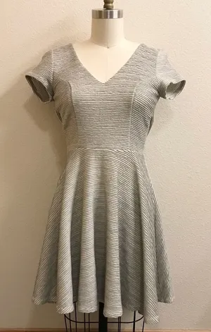 Francesca's Collections Light Gray Striped V-Neck Fit & Flare Dress thumbnail 1