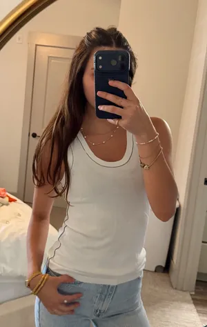 Zara White Scoop Tank with Contrast Trim thumbnail 1