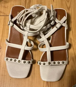 Maurices Cream Studded Lace-Up Strappy Sandals thumbnail 1