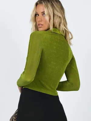 Princess Polly Green Button Up Long Sleeve Top thumbnail 2