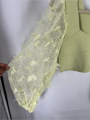 Free People Flutter By Crop Butterfly Sleeve Top Lemon L NWT thumbnail 5