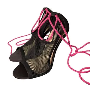 ALDO Black Mesh Lace Clear Heel Shoes Womens 7 Open Toe Pink Lace Up Cyberpunk thumbnail 1