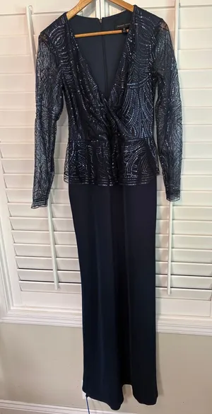 Tadashi Shoji Navy‎ Sequin Maxi Dress Size 10 thumbnail 1