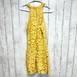 Lulus‎ Dress Women Medium Love Poem Canary Yellow Lace Overlay Sleeveless Mini thumbnail 6
