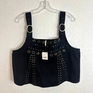 Free People Ricki Studded Top In Midnight Combo Womens Size Large Black NWT NEW thumbnail 2