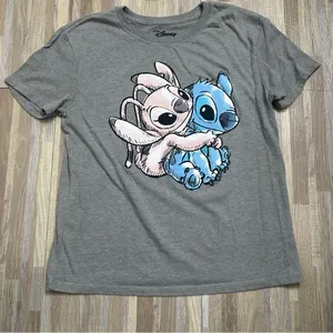 Disney Gray T-Shirt with Stitch and Angel Graphic Size Medium thumbnail 1