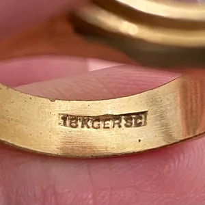 Vintage 18KGERSC Signed Gold-tone Oval CZ Stone Fashion Ring Size 10 thumbnail 16