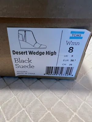 Toms: Women’s SZ8 Desert Wedge High Black Suede Heel Booties thumbnail 11