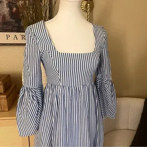 STAUD Blue White Striped Plumeria Long Dress Cottage Cotton‎ Size 00 thumbnail 4