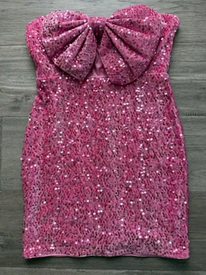 Faeriesty Pink Sequined Strapless Mini Dress Bow Peekaboo thumbnail 2