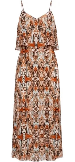 Vintage Tanner 100% Silk Paisley Slip Dress Size 2 Orange Brown Boho thumbnail 1