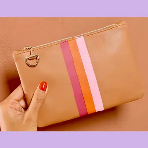 NEW Ipsy Striped Tan Cosmetic Bag thumbnail 9