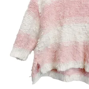 Altar'd State High Neck Stripe Pink White Sweater M/L loose Fit Winter Fall Knit Fringe thumbnail 4