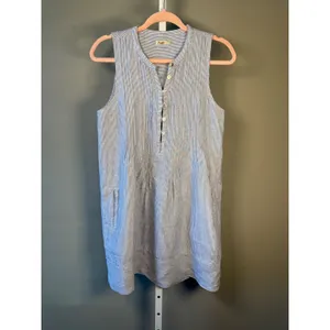Faherty Isha Linen Dress Small Blue Stripe Pintuck Coastal Summer $178‎ thumbnail 3
