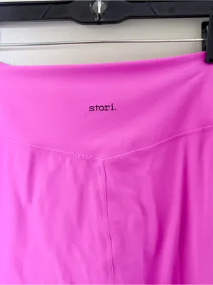 Stori Pink High Waisted Athletic Leggings Ribbed Lower Detail Size 8 thumbnail 2