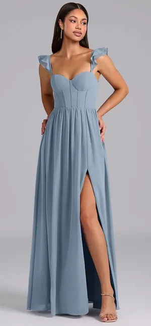 Azazie Chiffon Dress Dusty Blue thumbnail 1