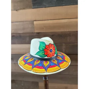 Hand Painted Floral Fedora Hat Colorful Boho Festival Statement Hat thumbnail 3