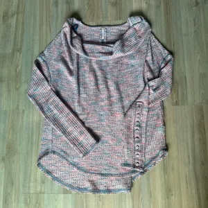 Free People Misty Top Retro Combo Cowl Neck Sweater Size Small Waffle Knit Boho thumbnail 3