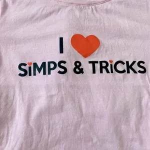 New Bratty Baby Tee Cropped Shirt "I love Simps & Tricks" Pink S thumbnail 2