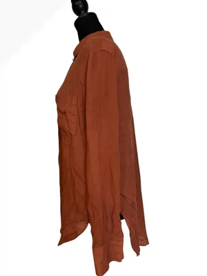 Free People Button-Up Blouse in Rust Orange, Size S thumbnail 4