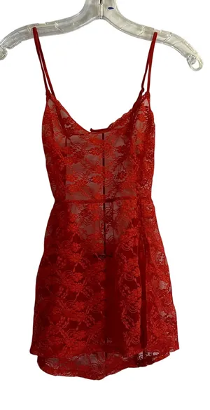 Victoria's Secret Intimate Red Floral Lace Babydoll long top Sleep Size S thumbnail 1