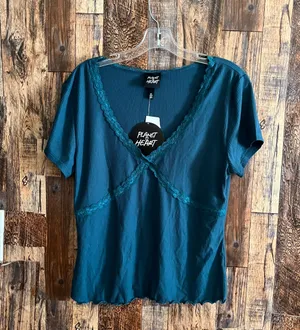 NWT Planet heart women's short sleeve blouse green size XL thumbnail 1