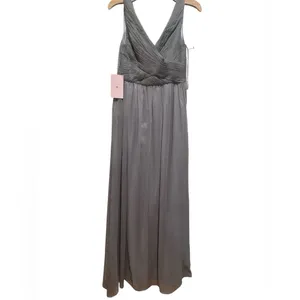 BHLDN ANTHRO Neutral Gray Formal MINIMALIST CHIC ETHEREAL Floor Maxi Dress L thumbnail 3