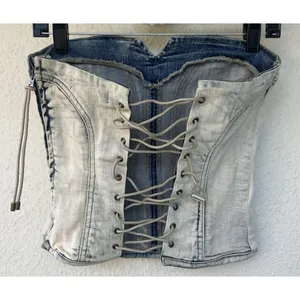 I.AM.GIA Farah Corset Top Neutral Tan Strapless Baddie Club Edgy Denim Size S thumbnail 2