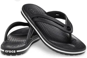 CROCS Men's Black Flip-Flop Sandals with White Stripe thumbnail 1