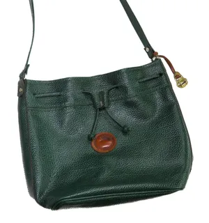 1980s Vintage Dooney & Bourke Forrest Green Leather Drawstring Crossbody Bag thumbnail 1