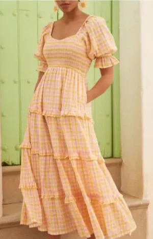 Pink City Prints Cindy Gingham Maxi Dress Women’s Sz S thumbnail 1