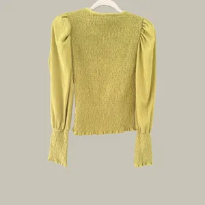 By Anthropologie Smocked Puff Sleeve Top Chartreuse Green Long Sleeve Small thumbnail 2