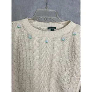 Wild Fable‎ Cream Cable Knit Cropped Sweater Embroidered Floral Cottagecore XS thumbnail 7