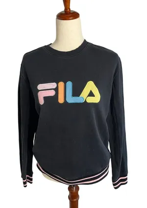 FILA Black Multicolor Embroidered Logo Sweatshirt Size M thumbnail 1