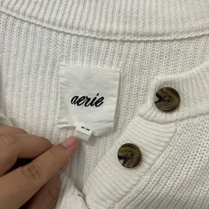 Aerie Cream waffle Knit Cardigan with Button Detail 100% cotton medium thumbnail 2