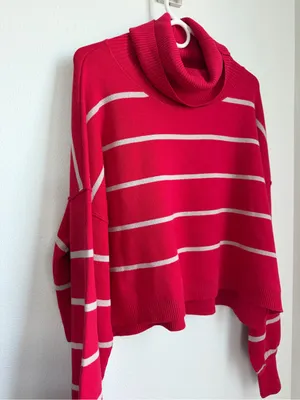 Free People Red & Cream Striped Turtleneck Sweater thumbnail 2