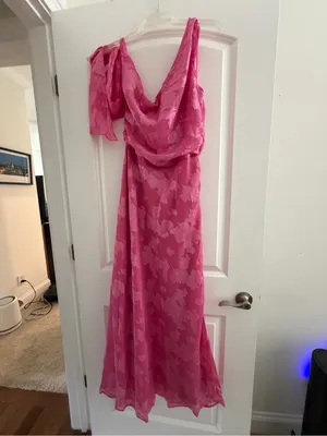 One-Shoulder Pink Maxi Dress with Shoulder Tie thumbnail 8