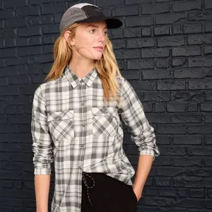 Eddie Bauer Fleece‎ Shirt Gray Buffalo Plaid Button Front Outdoorsy Womens L thumbnail 2