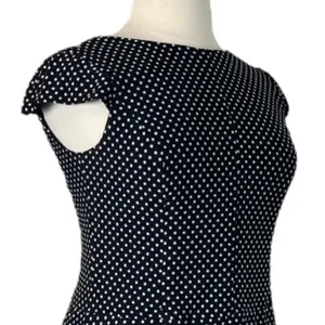 Nine & Co Aline Dress Cap Sleeves Black White Polka Dot Boatneck Women’s Size 14 thumbnail 6