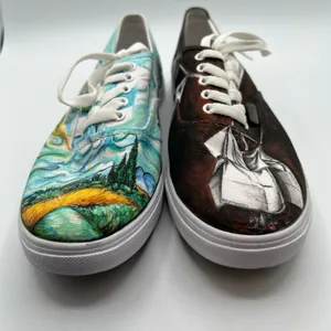 Vans Mens 6.5 Womens 8 Shoes Sneakers‎ Blue Black Art Scenes Customized Skater thumbnail 3