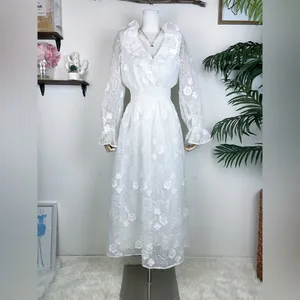 Elliatt Delphi Embroidered Lace Midi Dress in White Bridal Wedding Ready thumbnail 3