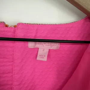 Lilly Pulitzer Gabby Shift Dress Pink Cotton Floral Split Neck Back Zip Womens 2 thumbnail 5