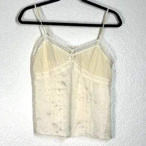 Y2K 2000's Vintage S 100% Silk Cami Lace Top Cream renaissance romantic tank thumbnail 2