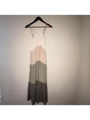 Blu Pepper Tiered Color-Block Maxi Dress Spaghetti Strap Cream Pink Green Small thumbnail 3