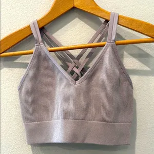 Aerie Strappy Ribbed Bra Brown Mauve Heather Size XL thumbnail 1
