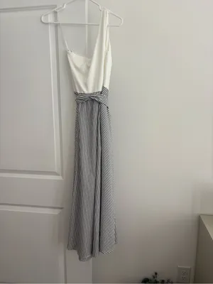 One-Shoulder White and Black Striped Dress thumbnail 5