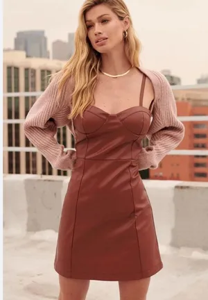 2/$30 A new day faux leather brown leather dress with bodice size small thumbnail 1