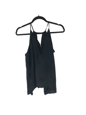 BCBGMAXAZRIA Black Silk Ruffle Halter Top Tie Back Womens Size S thumbnail 2